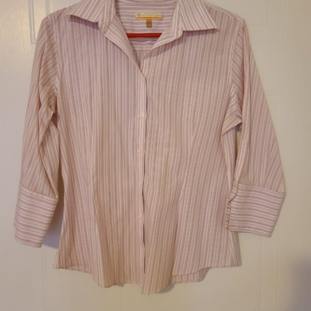 Denver Hayes Premium Button Down 3/4 Sleeve Wrinkle Free Shirt Pink Medium
